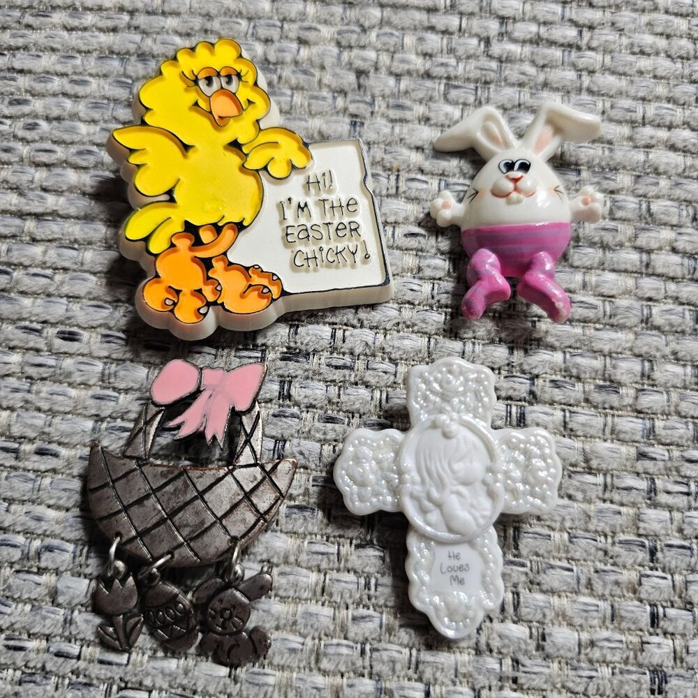 Brooches Vintage Easter Cross chick Bunny Rabbit Basket Egg Lot Russ Hallmark PM